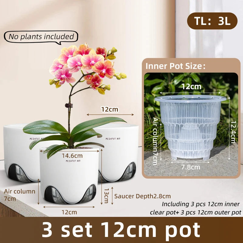 pots orchidées modernes blancs transparents 15cm 12cm 10cm aircone racines rebondissement