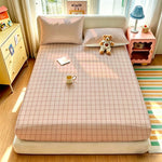 ensemble literie moderne rose poudré carreaux blanc crème fitted sheet pillowcases
