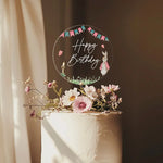 décoration gâteau transparente fleurs vertes happy birthday clips anniversaire mariage baptême événement