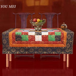 serviette table patchwork bleu marine rouge orange géométrique traditionnelle coton polyester hand made festive