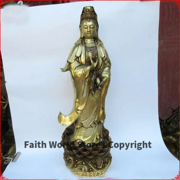 statue bouddhiste or lisse base motif floral cuivre traditionnel asiatique grande decoration maison hall