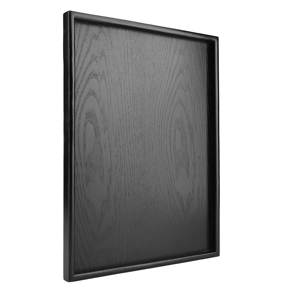 plateau rectangulaire bois noir moderne 40x30cm service dessert biscuits tasses minimalistes