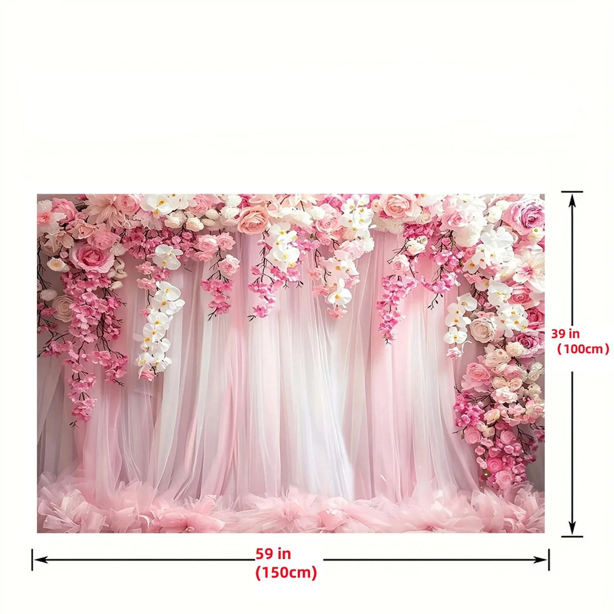 toile fond tulle semi transparent fleurs roses orchidées decoration murale romantique fiancailles mariage