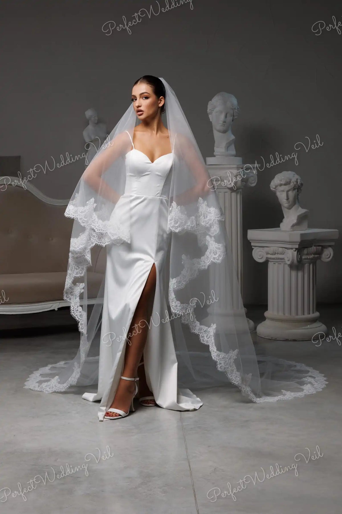 voile mariée deux niveaux dentelle polyester blanc classique opacité chapel cathedral royal
