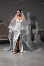 voile mariée deux niveaux dentelle polyester blanc classique opacité chapel cathedral royal