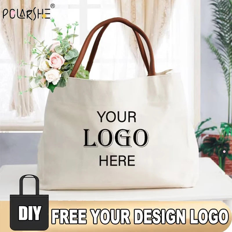 sac main toile crème noir uni décontracté poignées cuir grande capacité portable quà personnalisé