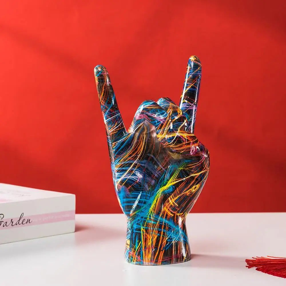statues decoratives rock on main graffiti moderne bleu orange jaune noir vert blanc pop