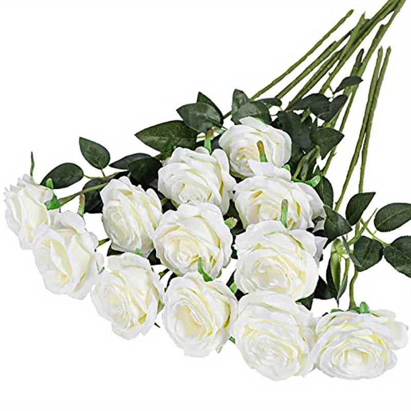 roses artificielles rouges decoration mariage anniversaire intérieur romantique branches soie verte