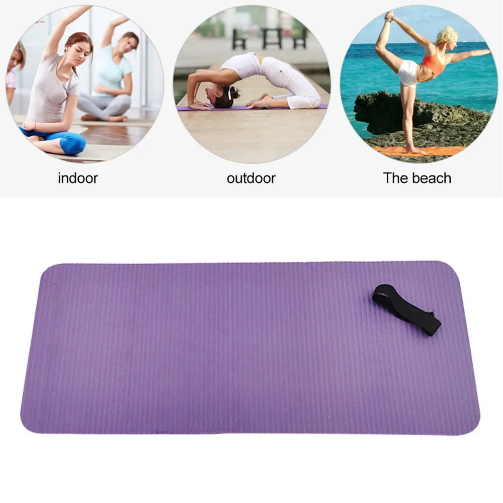 tapis yoga violet rayures moderne 25cm 60cm poignée noire yoga fitness