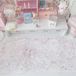 tapis illustration fille mignonne gâteaux coeurs blanc rose pastel doux