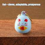 pendentif décoration animal souris lapin cochon chinois fú cuivre marron blanc orange vert bleu