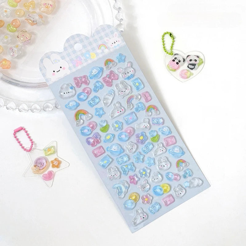 stickers kawaii animaux mignons coeurs étoiles arc ciel nuages rose vert bleu blanc
