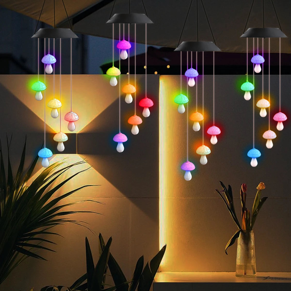 Mobile lumineux solaire multicolore figurines animales deco balcon jardinextérieur led