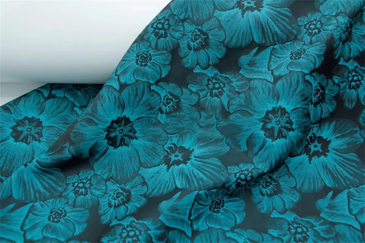 tissu polyester bleu vert fleurs grandes moderne opacité résistant couture bricolage Jacquard 150cm