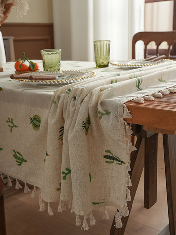 nappe table manger rustique boho chic cactus vert tissu épais printemps été automne hiverextérieur