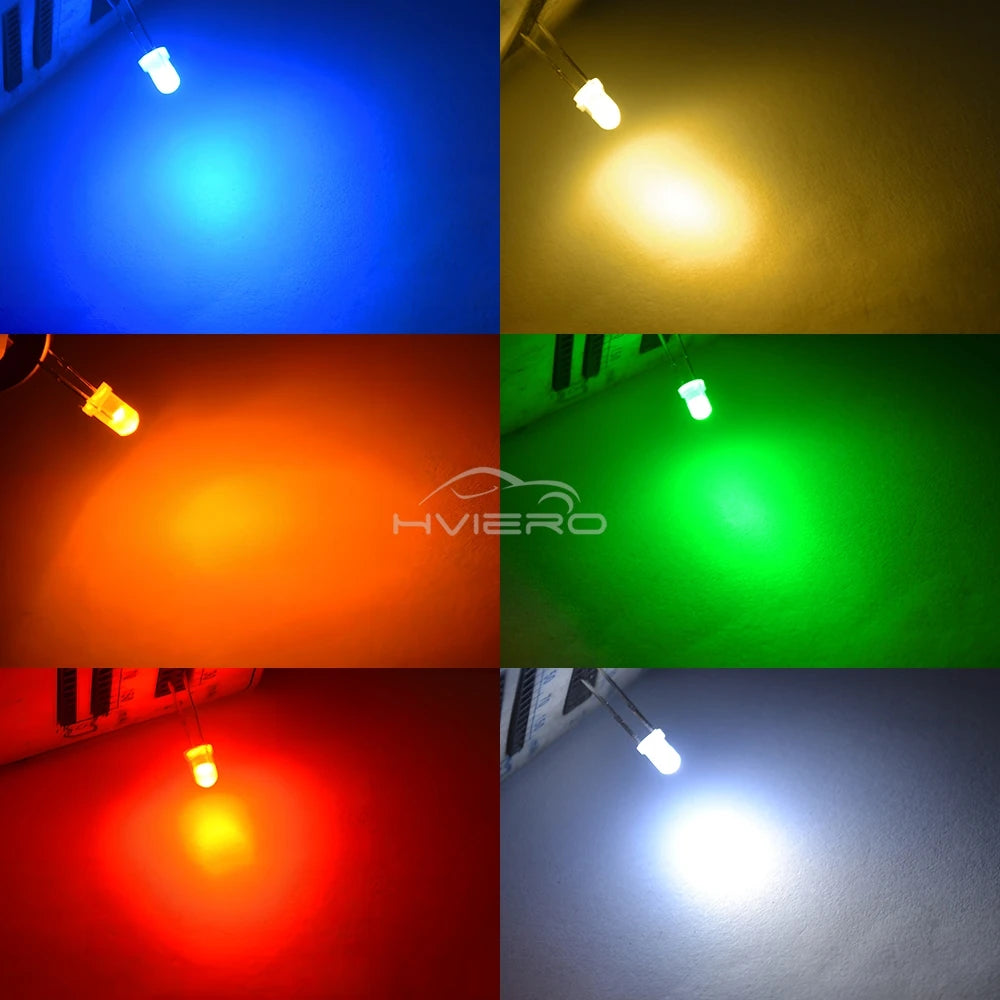Diodes led 3mm bleu vert rouge blanc chaud jaune diffuses 1000pcs nouvelle