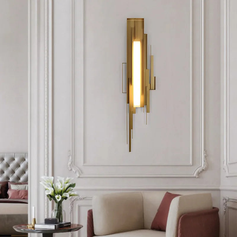 applique murale led dorée contemporaine minimaliste rectangulaire fixée mur chambre salon