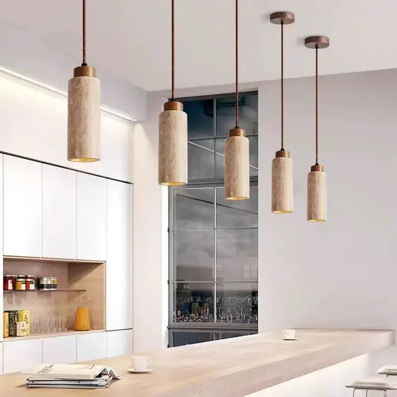 Suspension lumineuse moderne marbrée pierre beige brun salon restaurant étude chambre principal led