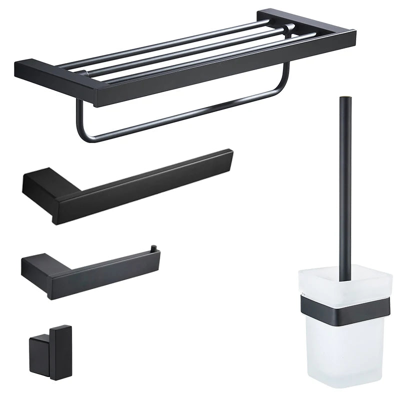 accessoires salle bain noir mat porte serviettes savon papier toilette brosse wc minimaliste moderne