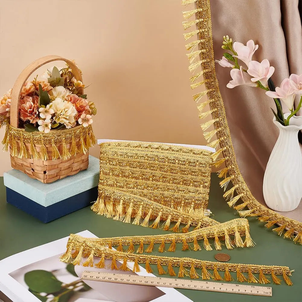 ruban franges dorées 4cm 45mm 65mm polyester textile maison rideau décoratif classique élégant