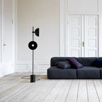lampe sol noire moderne minimaliste deux sources lumineuses interrupteur tactile métal