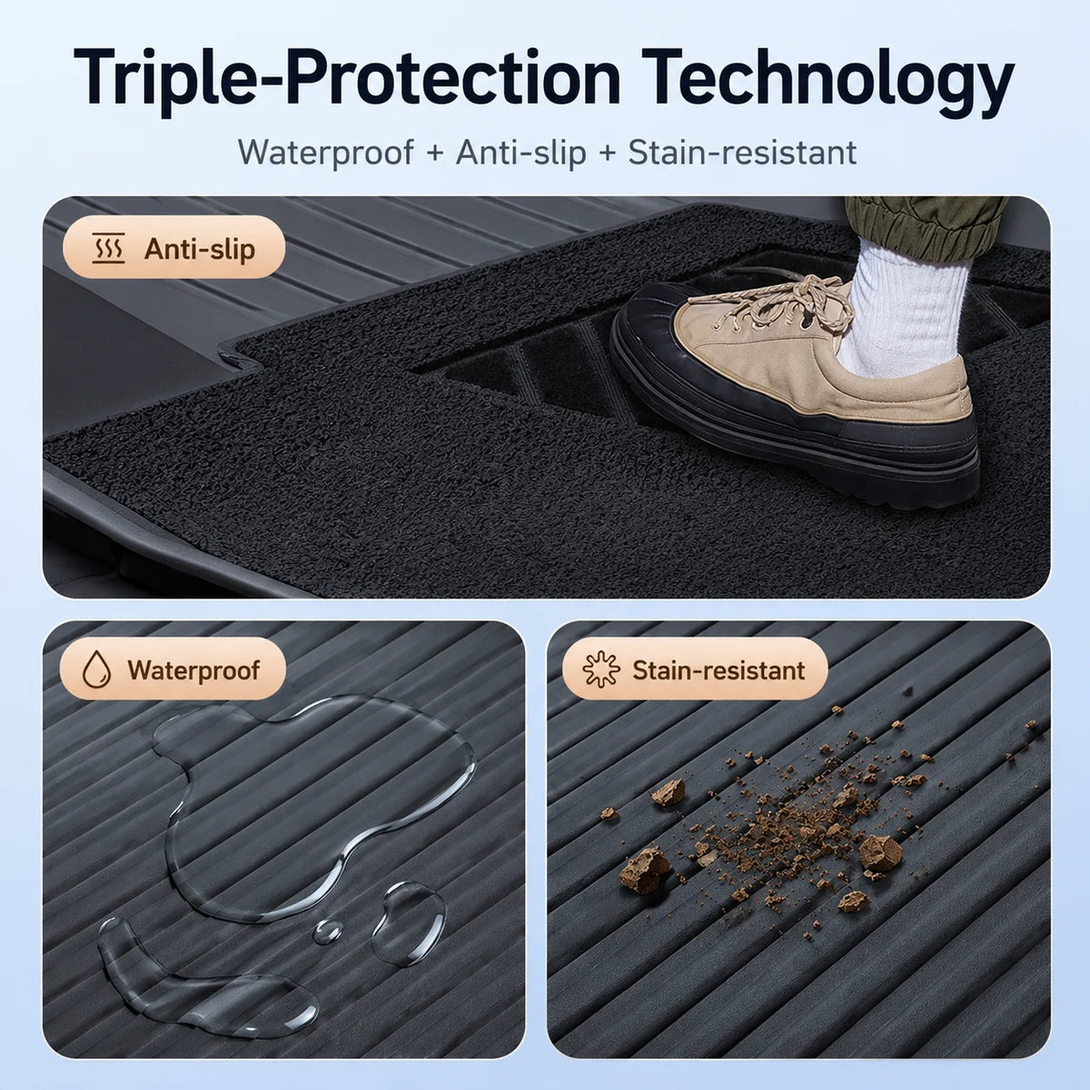 tapis sol voiture tesla model yl 2026 noir rayures horizontales moderne imperméable antidérapant sans