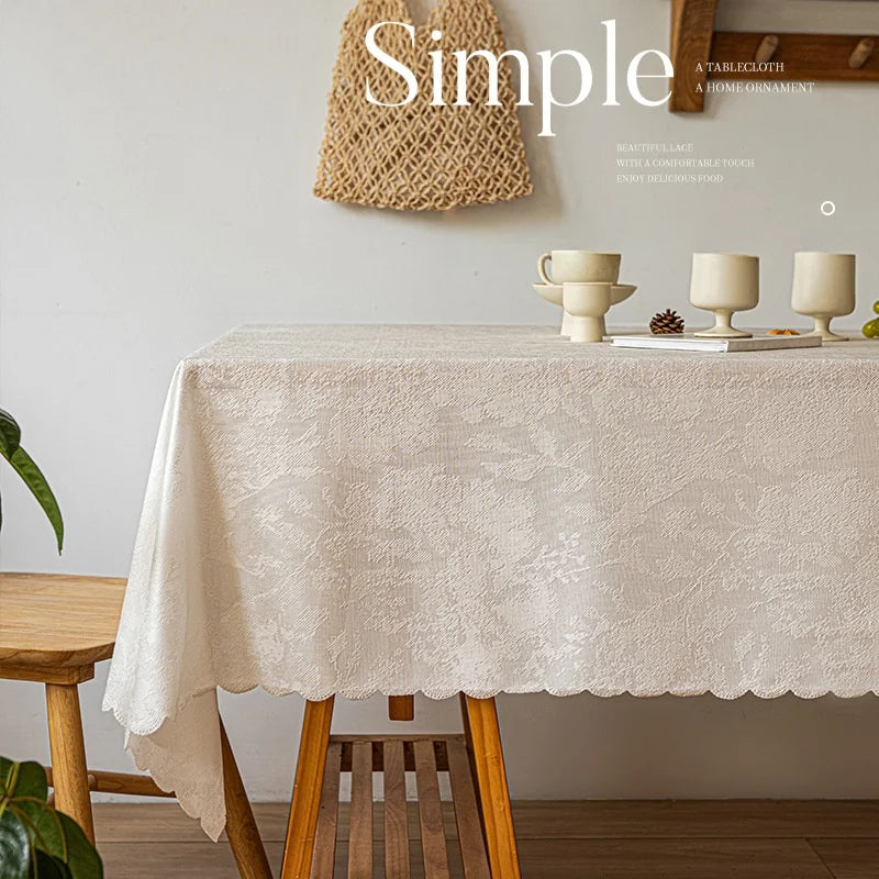 nappe table rectangulaire beige clair broderie florale classique salle manger