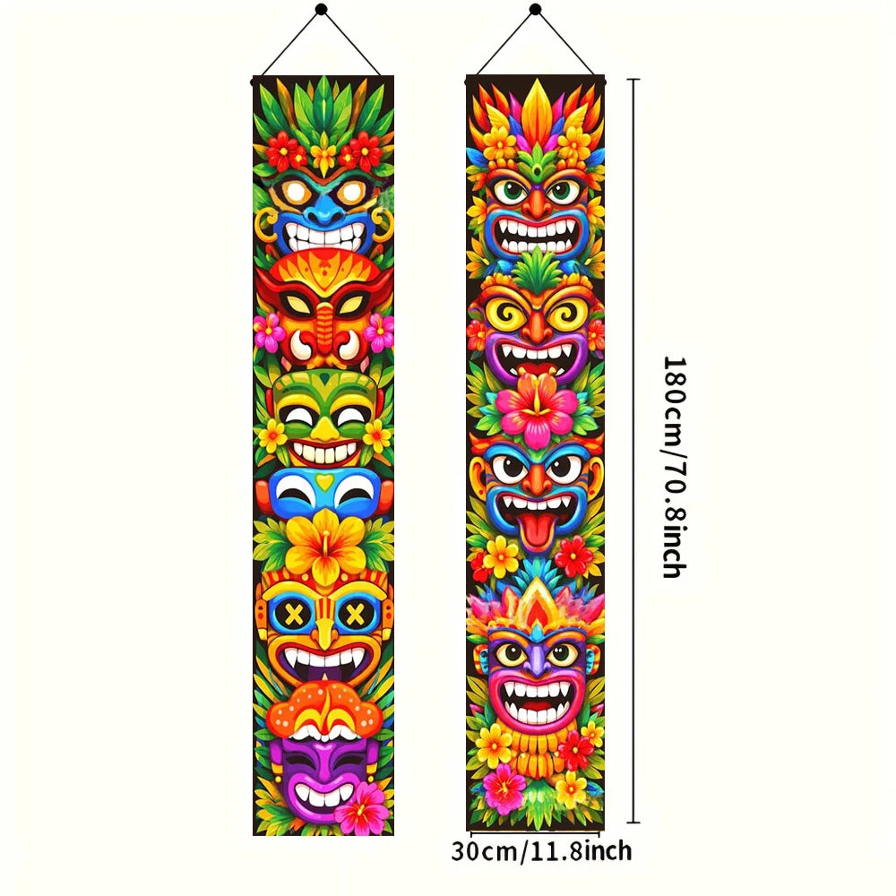 bannière ethnique colorée motifs floraux masques crochets polyester 180x30cm festive hawaienne