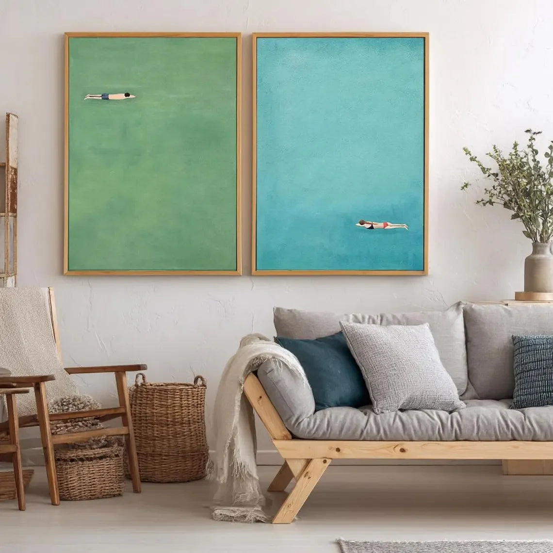 affiches modernes vert bleu toile rectangle sans cadre 35x45cm 40x50cm 50x70cm