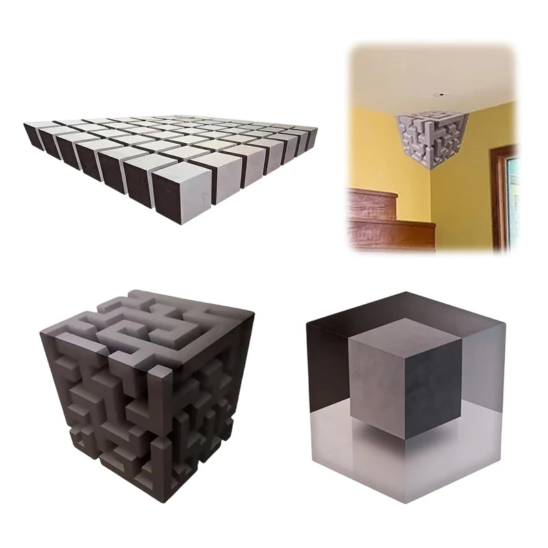 décoration murale 3d cube géométrique gris noir minimaliste illusion optique