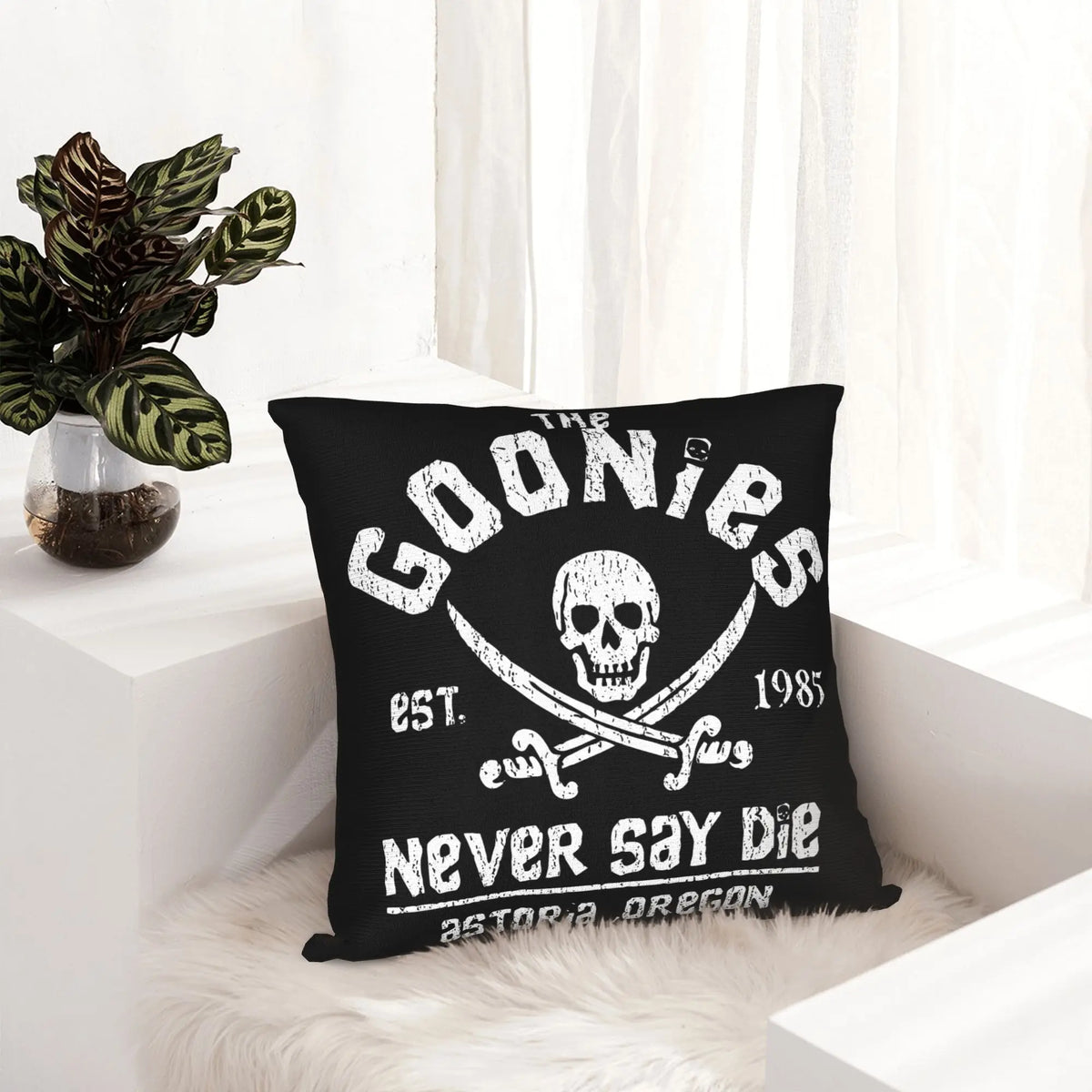 taie d'oreiller crâne goonies sabres vintage noir zip invisible 18x18in polyester lit