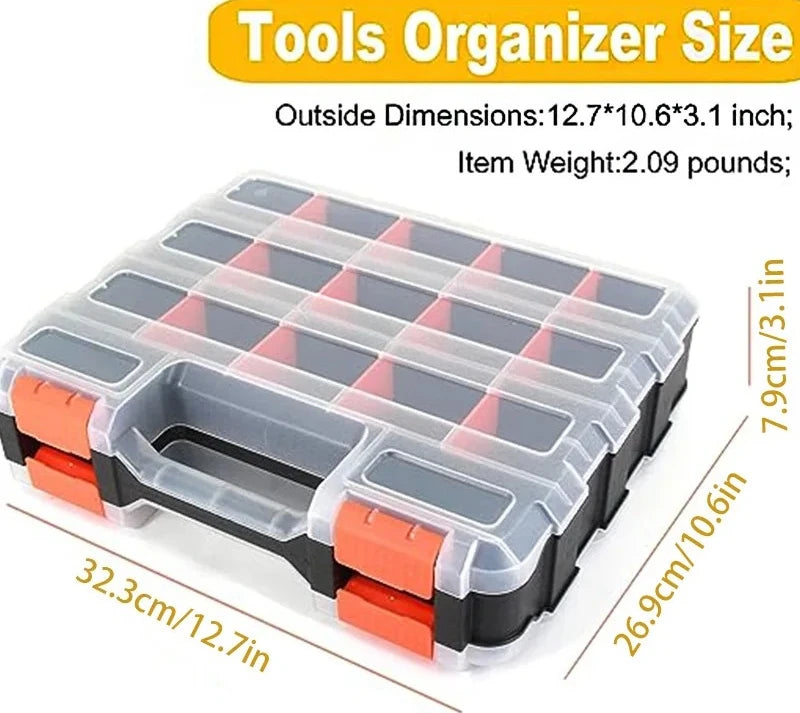 boîte rangement outils 34 compartiments amovibles transparente industrielle utilitaire plastique pvc