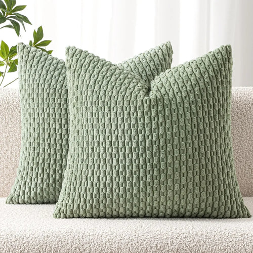 housse coussin carrée orange velours côtelé rayée décoration salon insert blanc
