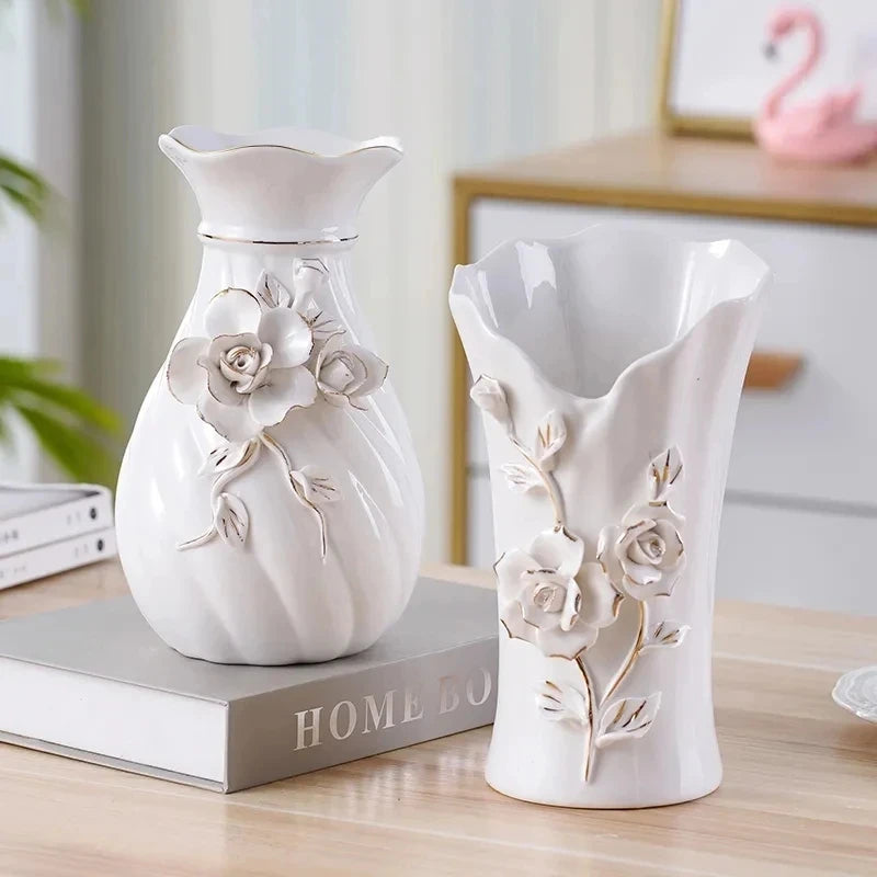 vase porcelaine céramique fleurs relief blanc classique moderne décoration table