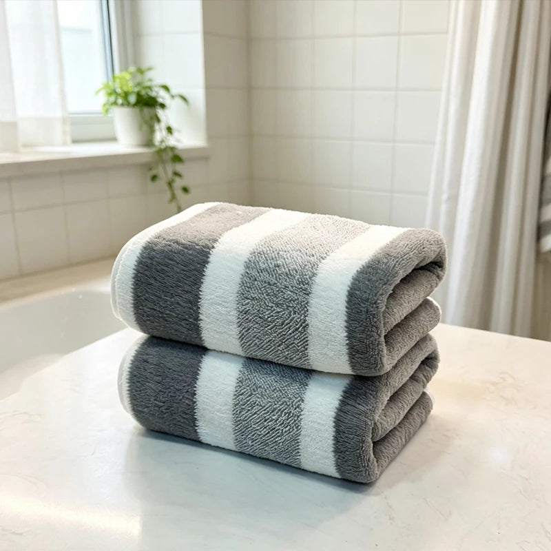 serviettes bain rayées moderne vert foncé blanc gris absorption durable qualité polyester