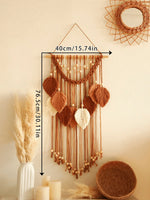 tapisserie murale macramé feuilles bois boho tressé coton lavable marron beige