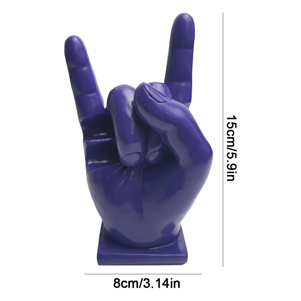 statue main rock on résine noir rouge blanc vert violet base carrée décoration intérieure