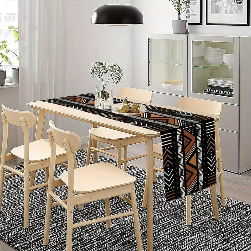 table runner géométrique tribal moderne noir marron blanc ethnique polyester 274cm 183cm 91cm 33cm