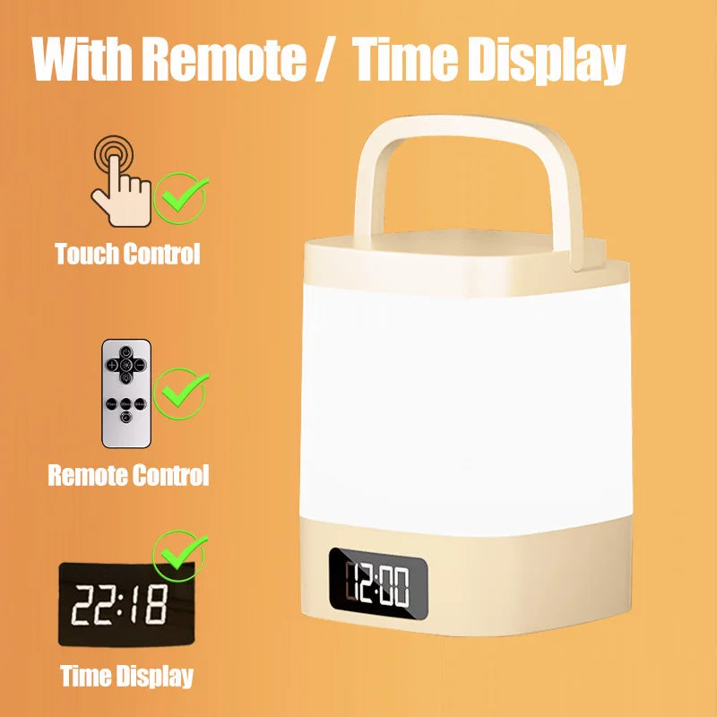 lampe chevet rechargeable led beige blanche ombre douce minimaliste affichage heure télécommande port usb