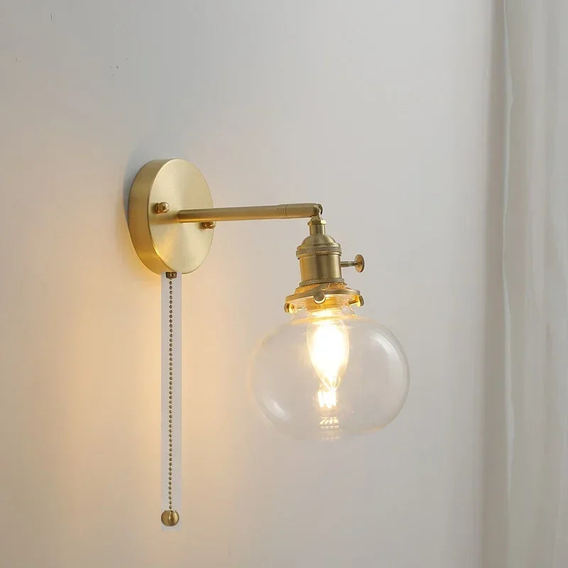lampe murale moderne or transparent rayures ampoule led cordon interrupteur vintage électrique
