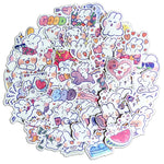 stickers kawaii cartoon adhésifs dessins animés coeurs fruits blanc bleu rose verte noire gris