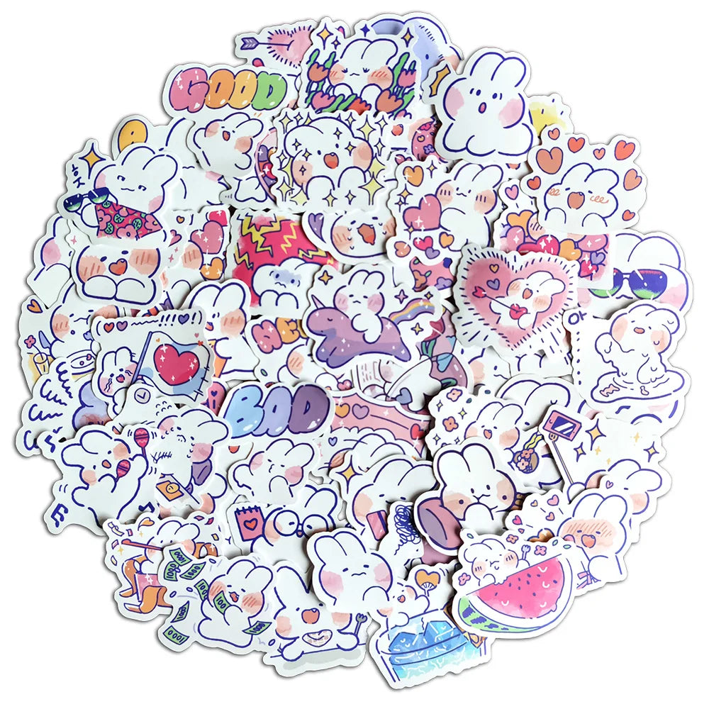 stickers kawaii cartoon adhésifs dessins animés coeurs fruits blanc bleu rose verte noire gris