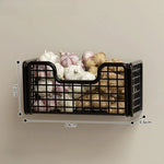 paniers rangement mural adhésifs noir maille métallique moderne cuisine sans perçage