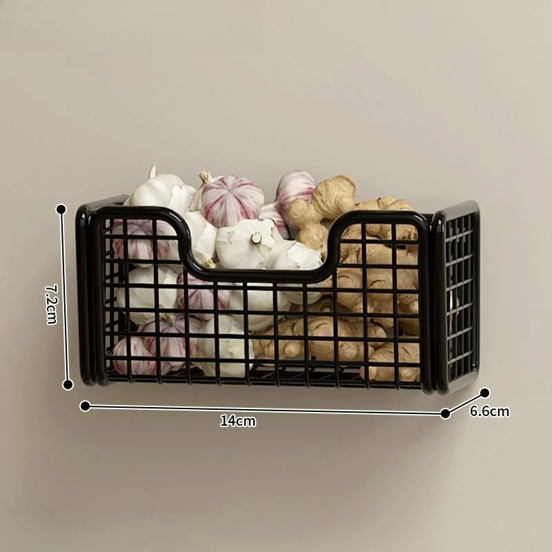 paniers rangement mural adhésifs noir maille métallique moderne cuisine sans perçage