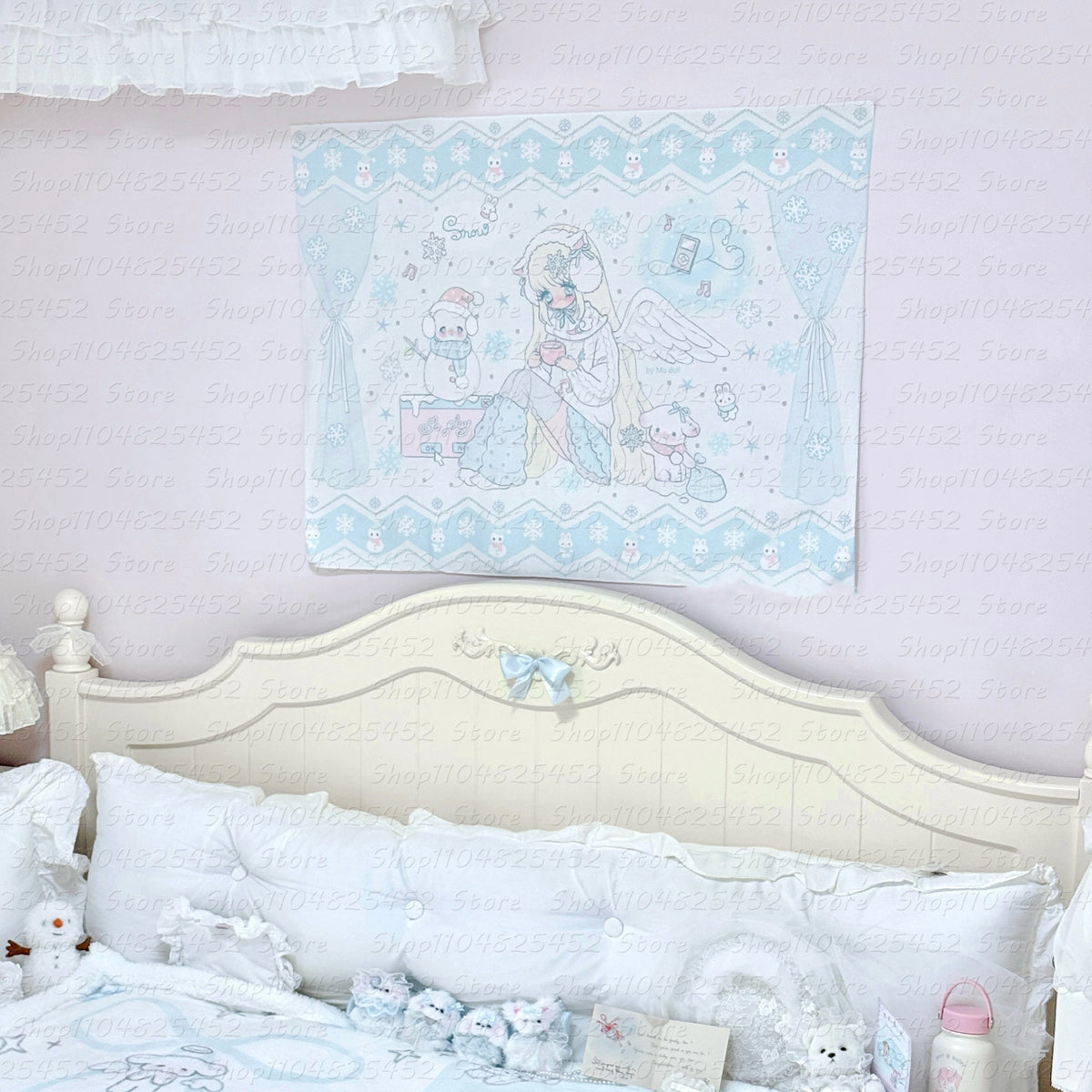 tapisserie d'hiver kawaii angel anime bleu blanc fille anges flocons ours polaires chambre décoration