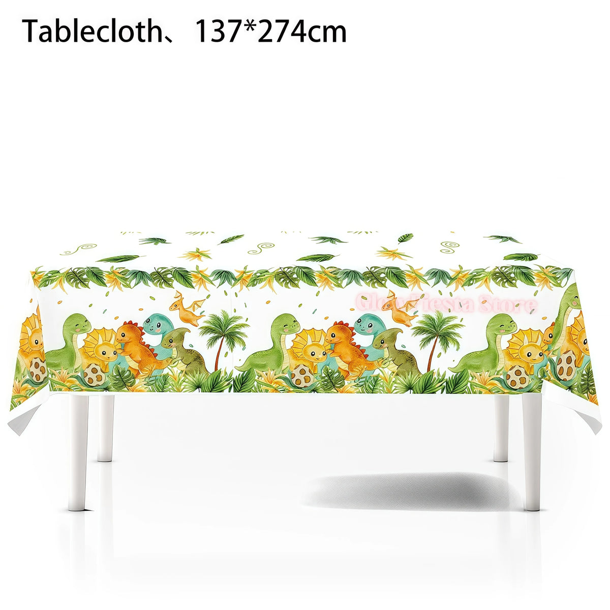 nappe plastique dinosaure motif enfant anniversaire decoration table verte marron blanc
