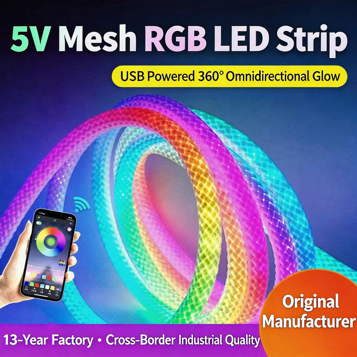 ruban led multicolore maille moderne 360 degrés flexible étanche 1m 2m 3m 4m 5m