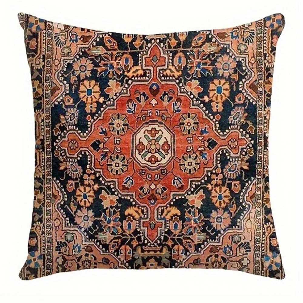 taies d'oreiller géométriques vintage rouge noir beige 45x45cm polyester adhésif decoration maison