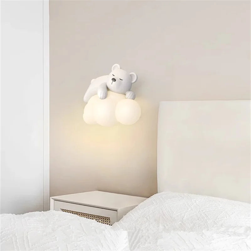 lampe murale décorative ours nuage enfant blanc moderne chambre éclairage mur fixé LED