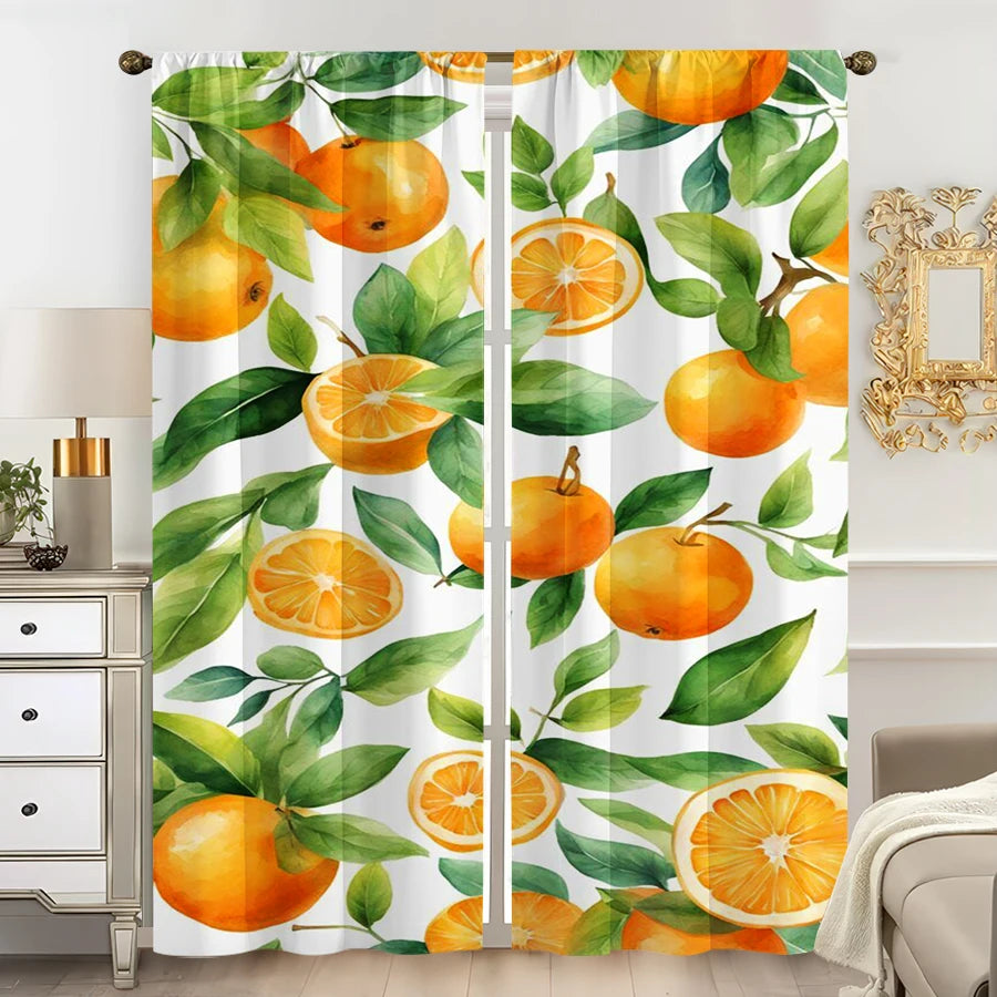 rideau moderne oranges feuilles vertes blanc translucide polyester 60x150cm 75x166cm 105x230cm 130x210cm